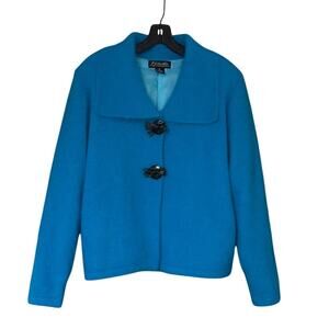 Venesha Vintage Angora Eyelash Knit Turquoise Blue Cardigan Sweater Jacket MED